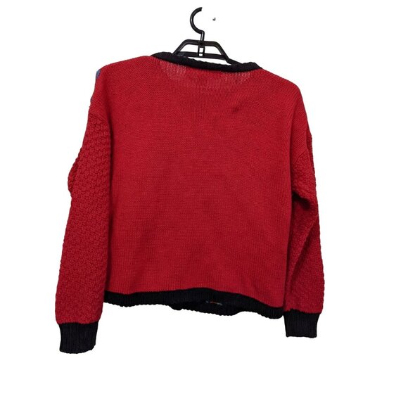 Kitty Hawk By Vivian Wang Colorful Knit Cardigan Sweater Red/Black Beaded Button - Picture 7 of 7